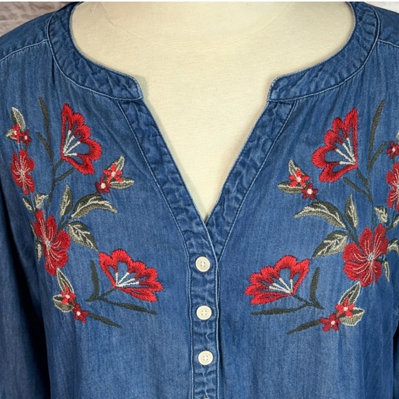 Express Chambray Embroidered Popover Dress Denim Western Boho XL - Picture 6 of 9
